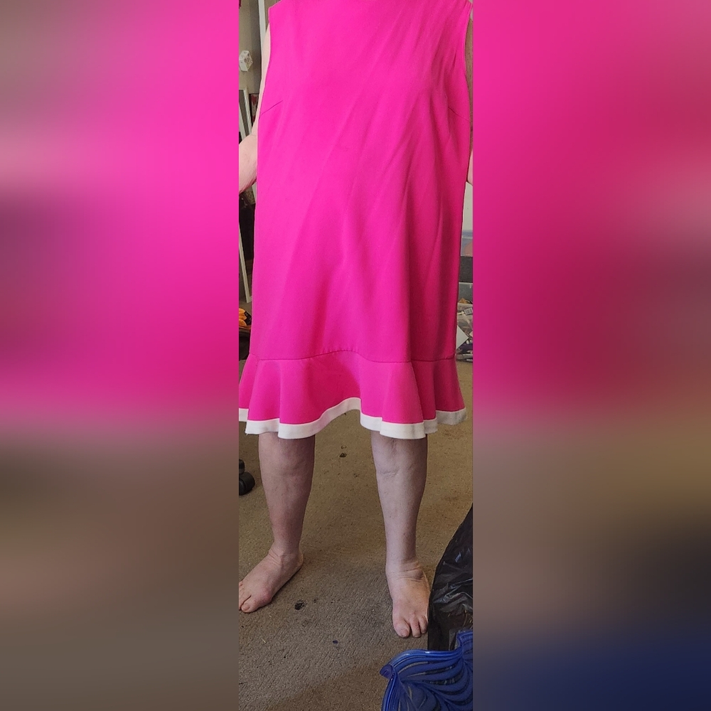 Vibrant Pink Dress with White Hem